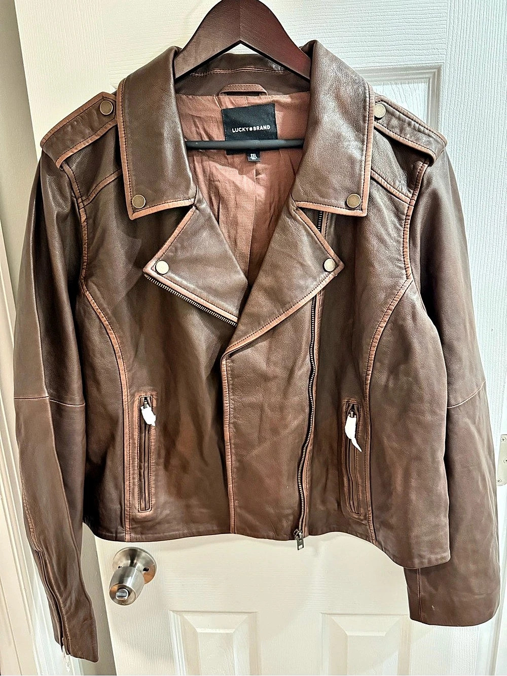 Lucky Brand Classic Leather Moto Jacket Brown XXL